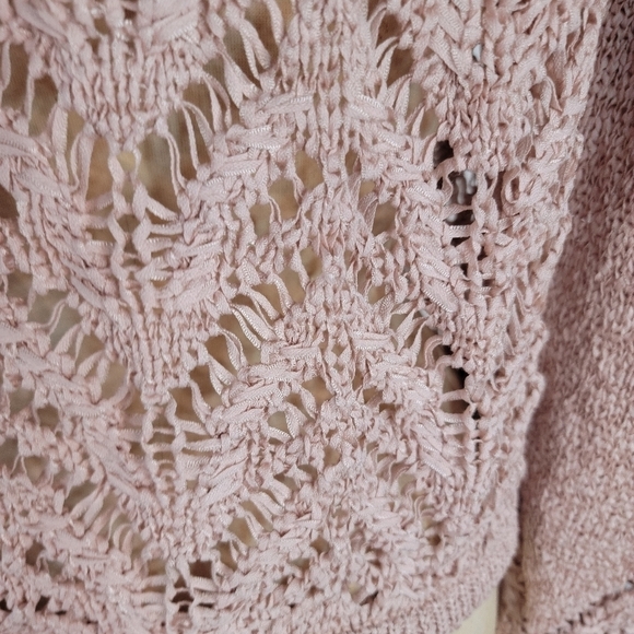Bcbgmaxazria Sweater Sz M Mixed Stitch Oversized Open Knit Mute Pink - Picture 3 of 6